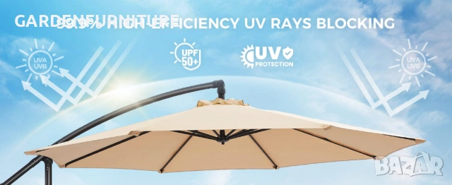 Висококачествен Регулируем 3х3М Градински Чадър с 8 ребра и UV защита, снимка 2 - Градински мебели, декорация  - 54275905