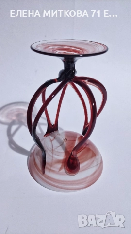 Купа на пиедестал от ръчно издухано арт стъкло, снимка 4 - Декорация за дома - 52900451