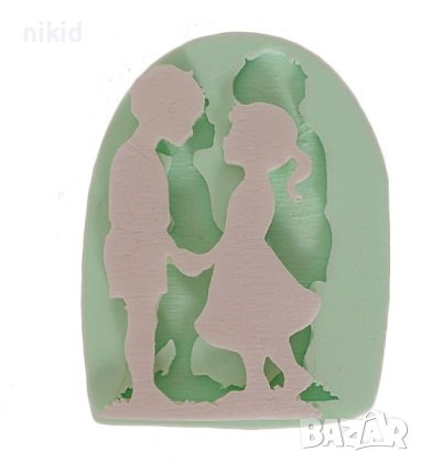 Момиче и Момче прави двойка деца хванати плосък силиконов молд форма фондан шоколад гипс, снимка 1 - Форми - 36743629