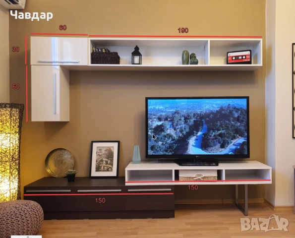 Холна ТВ секция бяло и венге, снимка 2 - Секции и витрини - 53949234