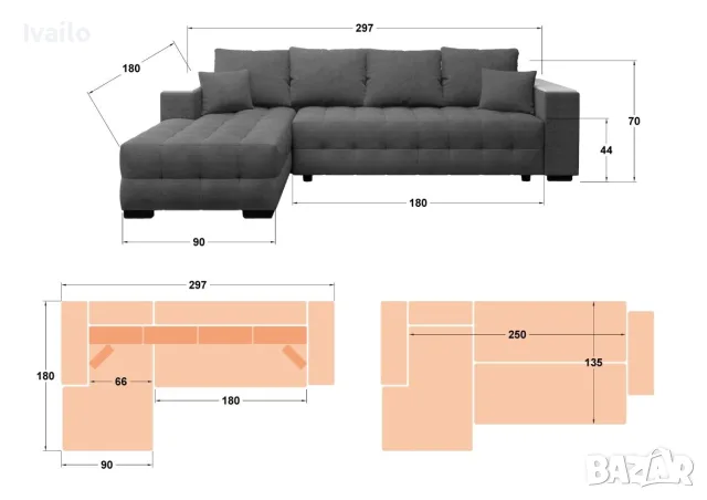 Продавам разтегателен ъглов диван, снимка 5 - Дивани и мека мебел - 55806466