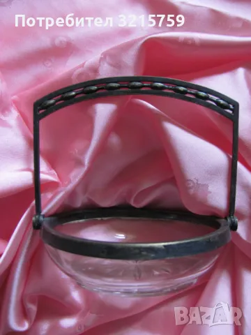 Арт деко кристална купа,бонбониера с бронзова дръжка, снимка 6 - Антикварни и старинни предмети - 49433916