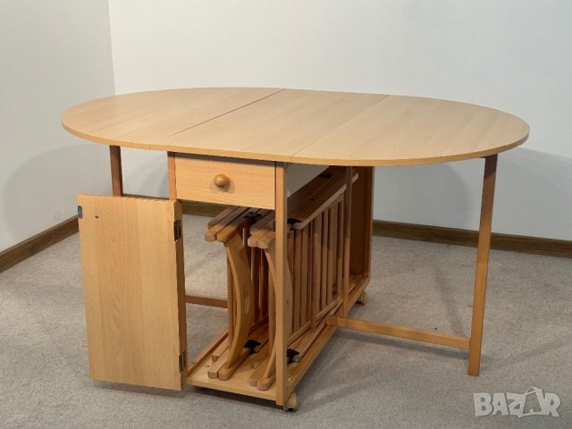 Разтегателна маса със 4 сгъваеми стола, сет , снимка 6 - Маси - 44274314