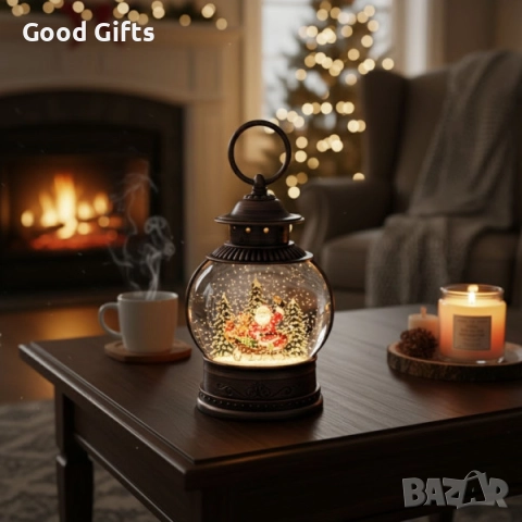 Светещ коледен снежен глобус фенер с LED осветление и въртящ сняг – различни модели, снимка 5 - Декорация за дома - 52235617