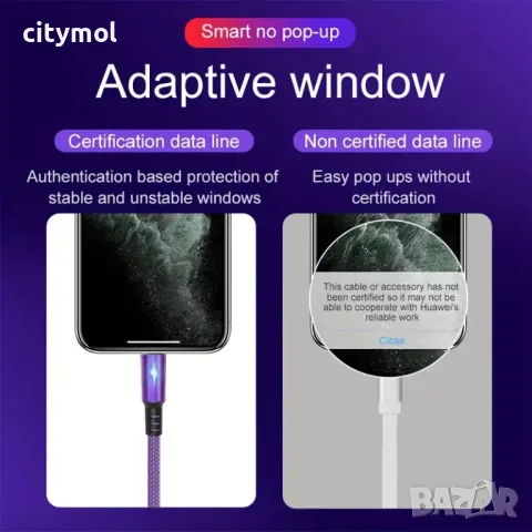 USB A  към USB Type C кабел, до 80 W бързо зареждане, найлонова оплетка - 3 метра, снимка 4 - USB кабели - 48644967