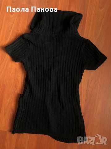 Черно плетено поло с къс ръкав, снимка 2 - Блузи с дълъг ръкав и пуловери - 31056109