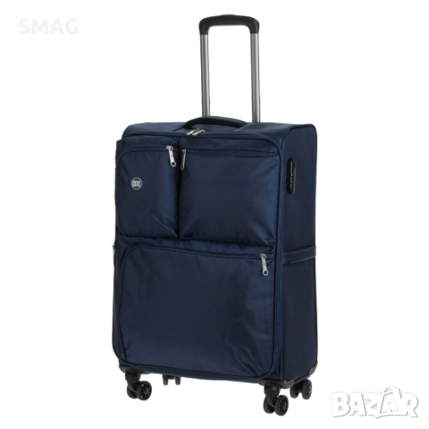 Куфар с колелца за пътуване, тъмносин с външни отделения, 44 л._1239390