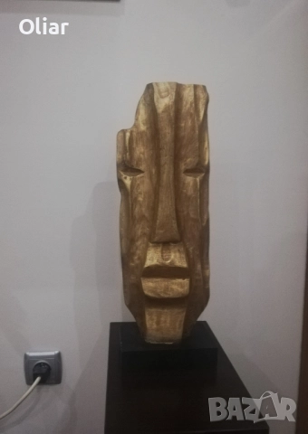 Интересна и впечатляваща статуетка на глава от дърво. , снимка 2 - Статуетки - 51647336