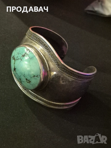 сребърна гривна в Бохо стил с тюркоаз 