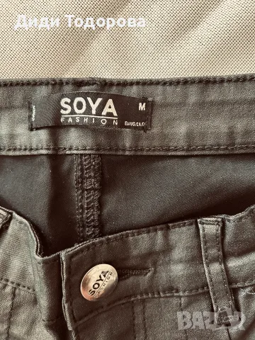 Дамски черен панталон с мокър ефект и връзки SOYA Fashion, снимка 4 - Панталони - 56078211