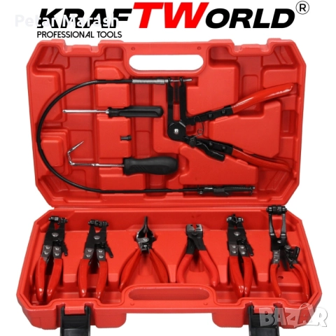 Комплект клещи за скоби на водни съединения 9 части KraftWorld – професионален