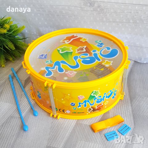 2903 Детски барабан с палки и коланче, Ф26см