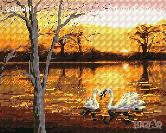 гоблен "ЛЕБЕДОВО ЕЗЕРО" Д44 - размери 32*26 см,; 17 цвята;шев 1:4; 32 лв., снимка 2 - Гоблени - 31578563