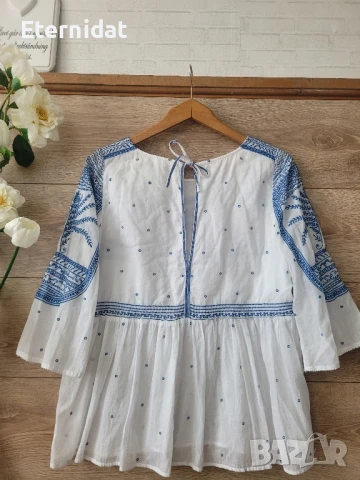 Бяла блуза с бродерии памучна материя , снимка 4 - Тениски - 50459451