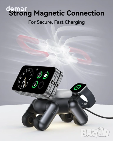 3 в 1 безжична зарядна станция за iPhone, Apple Watch, AirPods, MagSafe, снимка 3 - Безжични зарядни - 53053263