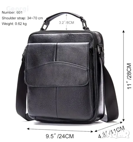 Мъжка кожена бизнес чанта /Върхова черна естествена кожа!, снимка 8 - Чанти - 49279149