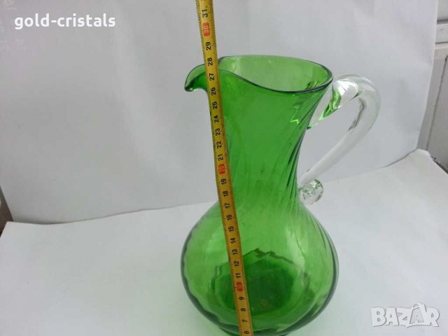 Стара стъклена кана цветно зелено стъкло, снимка 3 - Антикварни и старинни предмети - 29570816