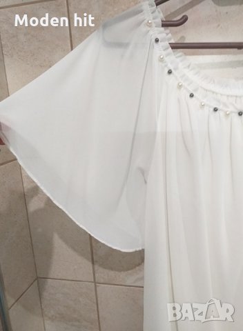 Туника с паднал ръкав - шифон с перлички, снимка 4 - Туники - 30379361