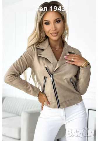 Късо велурено яке в бежов цвят 481-1 numoco basic, снимка 2 - Якета - 47766252