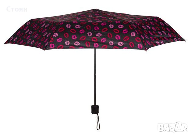 Сгъваем чадър за дъжд Ръчен Черен Червен Розов Целувки 23,5 см, снимка 2 - Други - 42876521