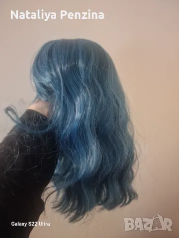 Синя вълниста перука с бритон, снимка 6 - Аксесоари за коса - 48828968