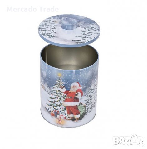 Коледна кутия Mercado Trade, За сладки, Метал, Дядо Коледа, Син, снимка 2 - Кутии за храна - 38552686