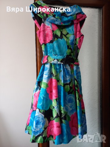 Луксозна официална рокля за повод на цветя от немачкаема коприна с пришита подплата. Размер: М, L. , снимка 5 - Рокли - 40523132