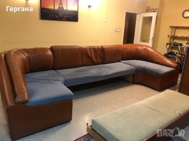 Разтегателен диван естествена кожа, снимка 2 - Дивани и мека мебел - 48968222
