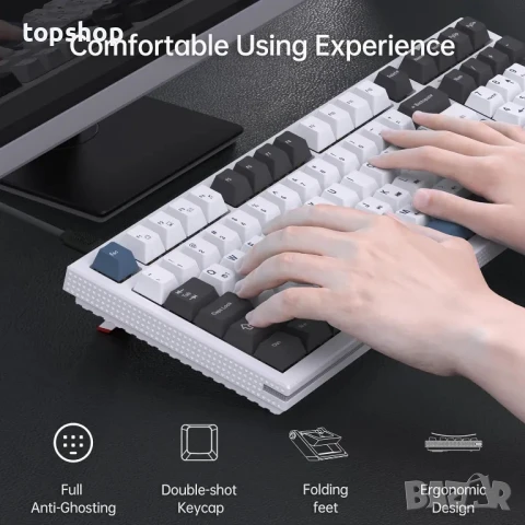 K98SE Механична геймърска клавиатура, 98 клавиша с LED подсветка, 96% QWERTY US подредба, кабелна..., снимка 2 - Клавиатури и мишки - 50556164