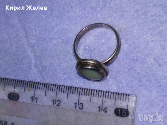 Старинен СКЪПОЦЕНЕН АНГЛИЙСКИ СРЕБЪРЕН РЕТРО АРТ ДЕКО ПРЪСТЕН с РЪЧНО ШЛИФОВАН МЛЕЧНОБЯЛ АХАТ 40328, снимка 11 - Антикварни и старинни предмети - 42613114