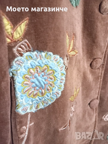 Кадифено палто с бродерия, размер M, снимка 5 - Палта, манта - 52390895