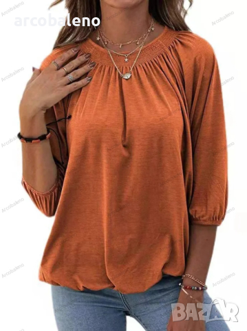 Едноцветна свободна дамска тениска с кръгло деколте и 3/4 ръкави, 8цвята , снимка 7 - Тениски - 44527835