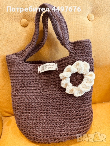 Ръчно изплетена дамска чанта с кръгло дъно и хастар, снимка 5 - Чанти - 54205317