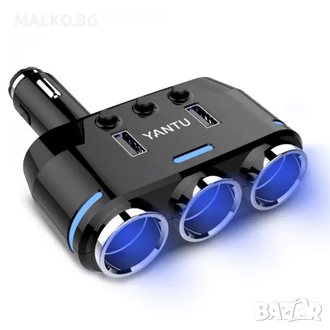 Разклонител за запалка Yantu B39-2, 3 гнезда, 2 USB, Бутони за изключване, снимка 1 - Аксесоари и консумативи - 49390483