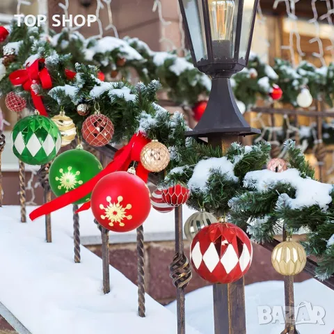 6 броя Коледна украса, Големи топки 150 мм, (червена мрежа), снимка 3 - Декорация за дома - 49333136