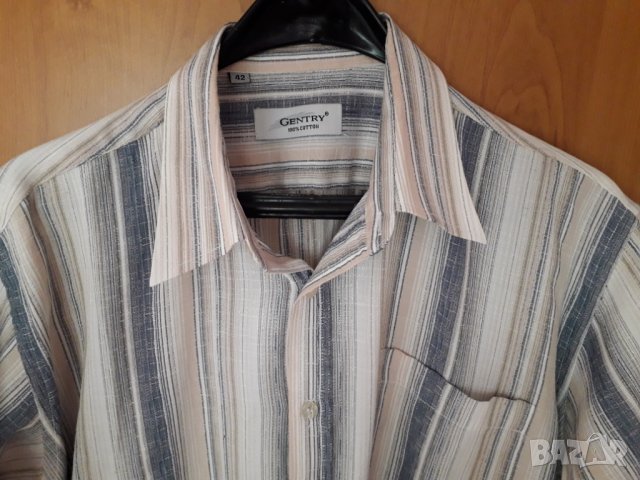 Нова мъжка риза къс ръкав на райета 100 % памук , снимка 2 - Ризи - 29152212