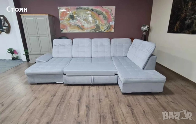 Сиво син П образен ъглов диван от плат Nigrum с функция сън, снимка 10 - Дивани и мека мебел - 52125490