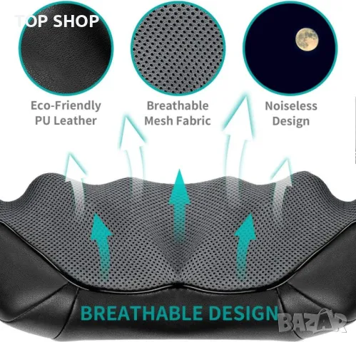 Nekteck Масажор за гръб, врат, масажор за рамена с топлина, дълбоки тъкани, 3D месене, натиск Шиацу,, снимка 6 - Масажори - 48831641