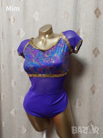 S/M Еластично лилаво боди с дълъг ръкав и боди с къс ръкав за спортни танци , снимка 5 - Корсети, бюстиета, топове - 42870996