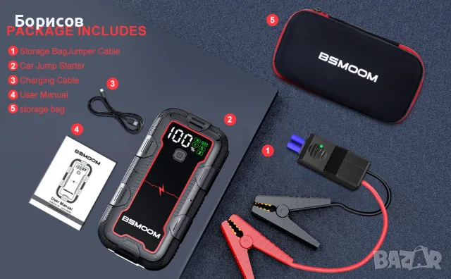 ДЖЪМП СТАРТЕР - BSMOOM Jump Starter B03 26800 mAh, снимка 2 - Аксесоари и консумативи - 56376996