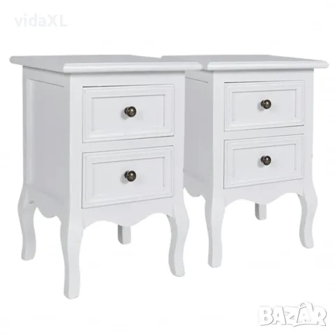 vidaXL Нощни шкафчета с 2 чекмеджета, 2 бр, МДФ, бели