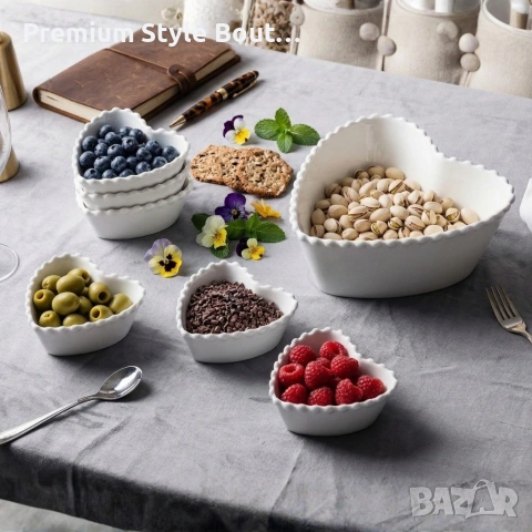 Луксозен комплект порцеланови купи със заоблен релеф - 7 части