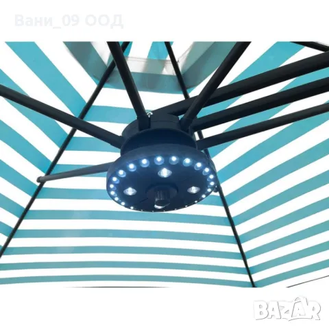 Градински чадър със стойка и LED осветление, снимка 2 - Градински мебели, декорация  - 49663238