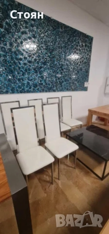 Бели кожени трапезни столове - 6 броя, снимка 2 - Столове - 52826330