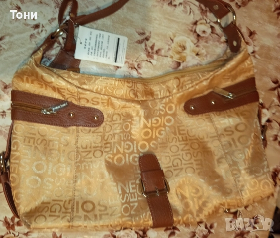 ARNALDO BASSINI Оригинал Нова Дамска Чанта от Естествена Кожа и Текстил с Етикет , снимка 2 - Чанти - 52418680
