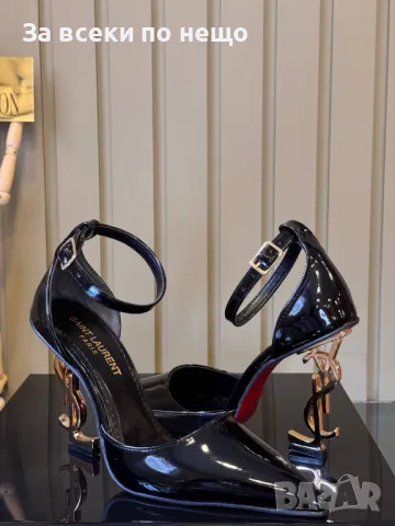 Yves Saint Laurent Дамски Черни Сандали Със Златен Метален Ток Код E269, снимка 9 - Сандали - 50414521