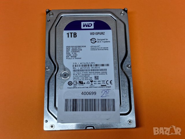 1TB 1000GB хард диск за видеонаблюдение DVR или PC тествани WD WD10PURZ