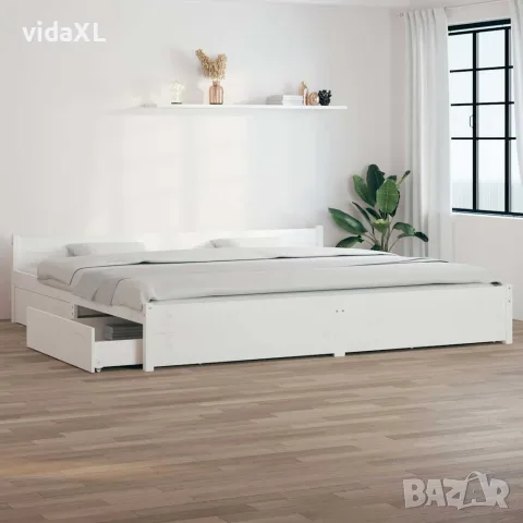 vidaXL Рамка за легло с чекмеджета, бяла, 180x200 см, Super King, снимка 2 - Спални и легла - 56146650