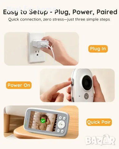 Бебешки монитор Boifun без WiFi, камера и аудио, 4" 720P IPS екран, 2 камери, приспивни песни, снимка 7 - Бебефони - 56175646