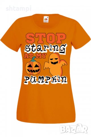 Дамска тениска Stop Staring At My Pumpkin 2,Halloween,Хелоуин,Празник,Забавление,Изненада,Обичаи,, снимка 8 - Тениски - 38144095